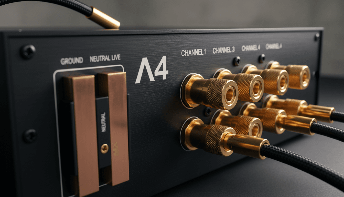 A4 Power Amplifier rear panel output terminals