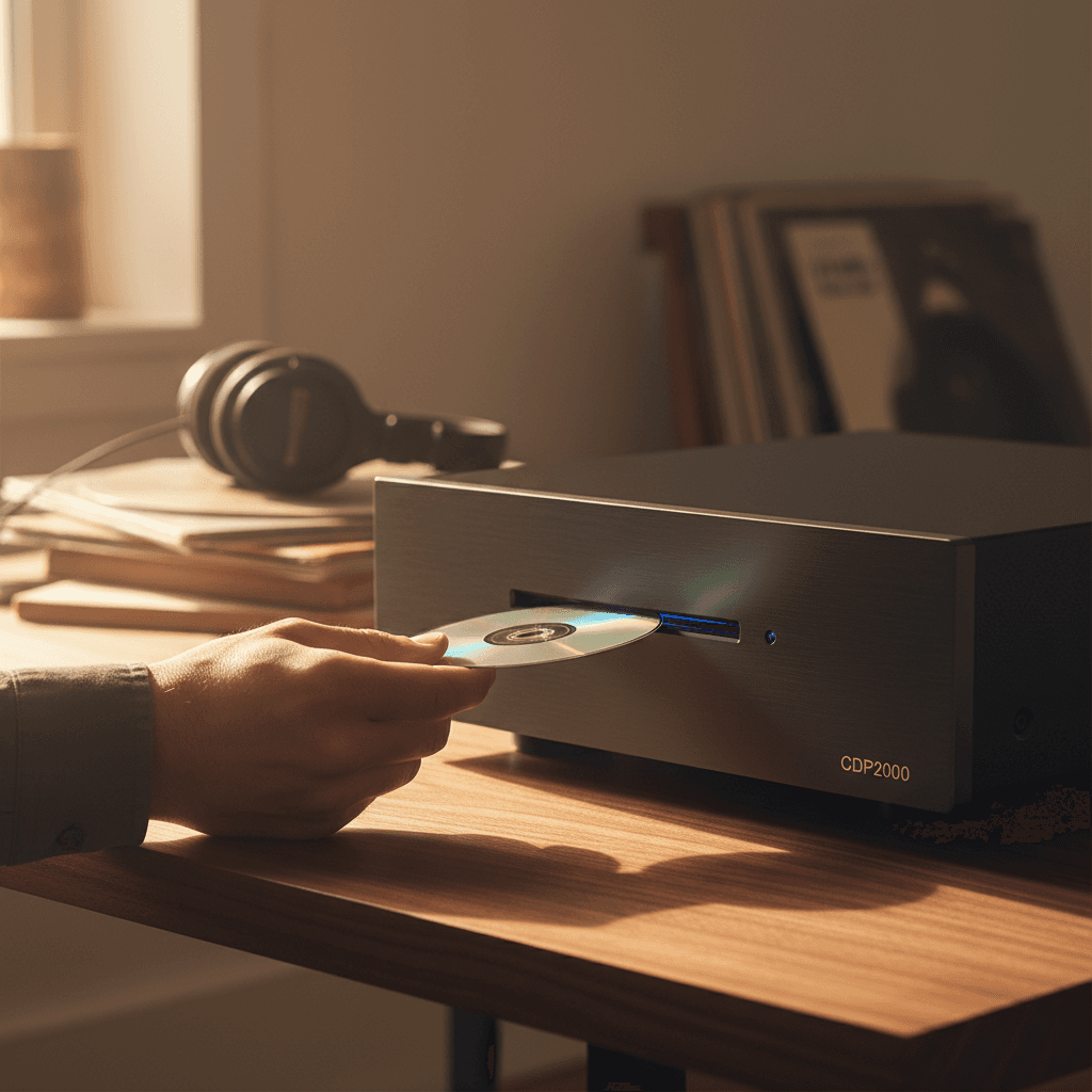 Person inserting a CD into the CDP2000 slot-loader