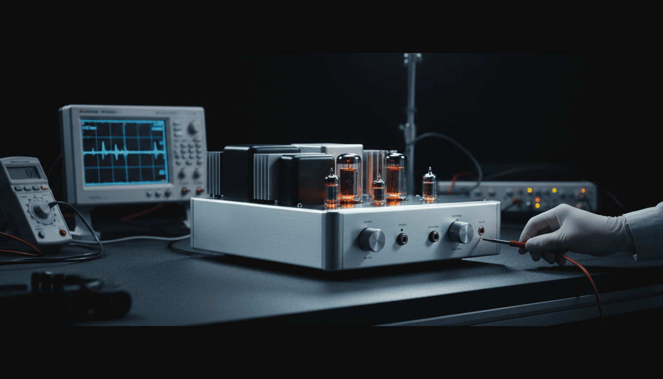 Premium amplifier undergoing precision quality testing