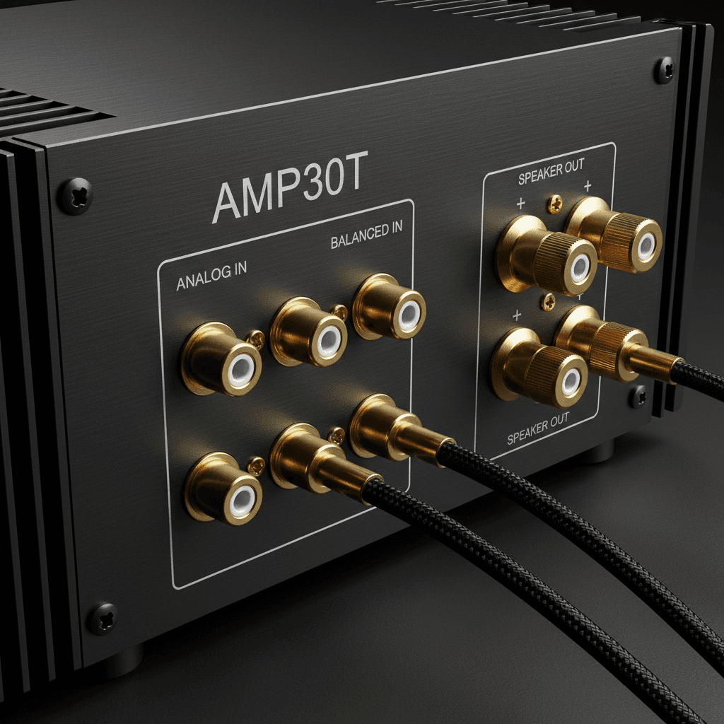 AMP30T rear panel connectivity and audio inputs