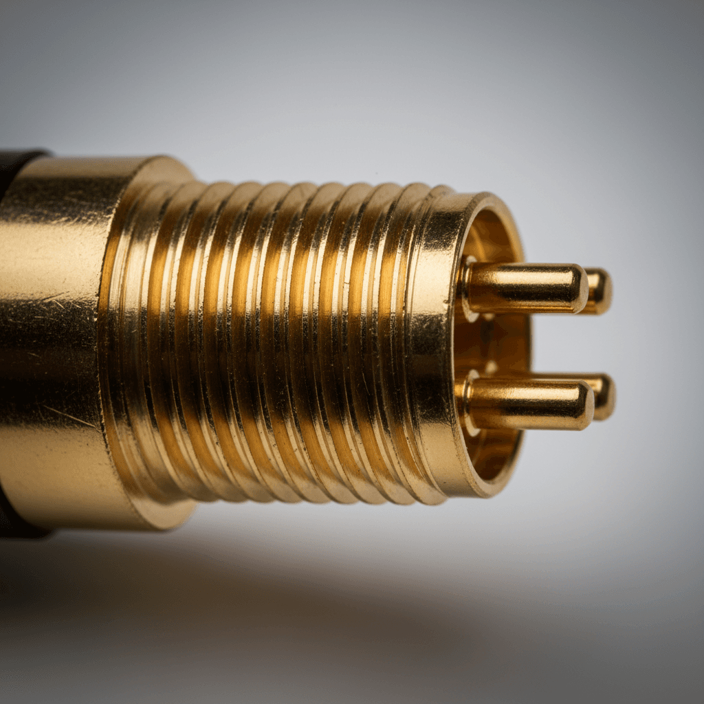 Gold-plated XLR output connector showing balanced connection design