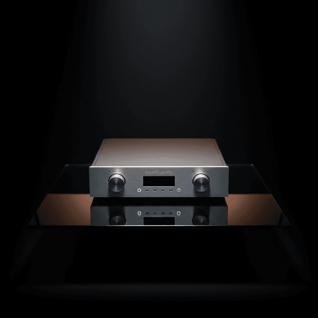 YNhifi AMP1 amplifier top view showing front panel controls and design