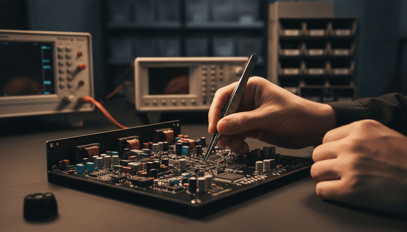 YNhifi technician assembling premium audio amplifier components in Dongguan manufacturing facility