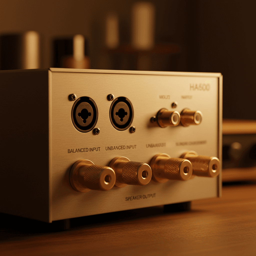 HA600 rear panel connectors and audio inputs